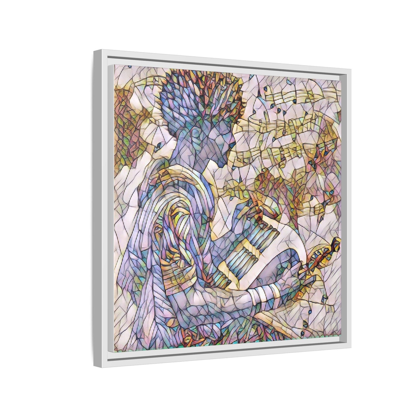 Abstract Jazz Musician Framed Canvas Art — Colorful Stained-Glass Style Wall Decor