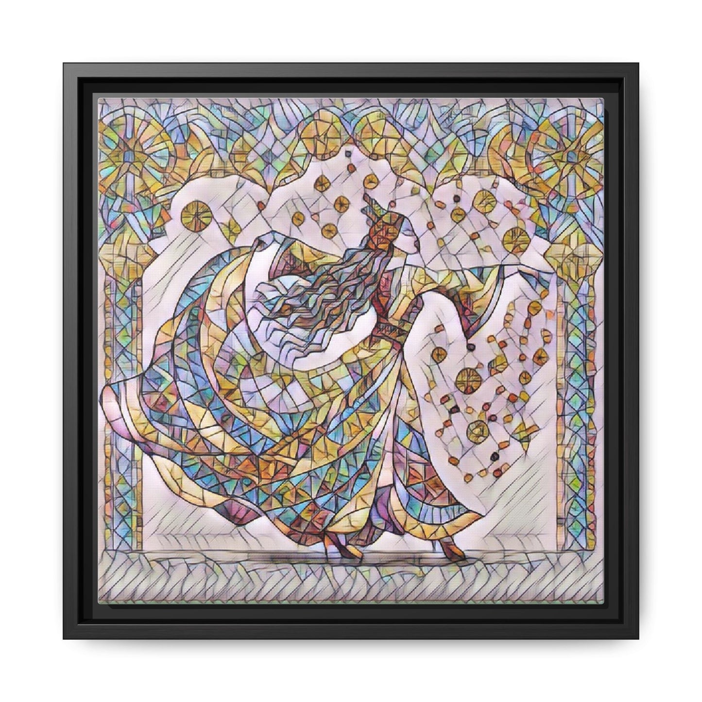 Stained Glass Dancing Dervish Framed Canvas Art