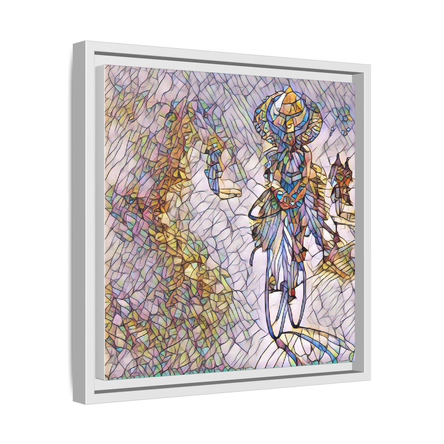 Abstract Cyclist Stained-Glass Art Print — Framed Matte Canvas