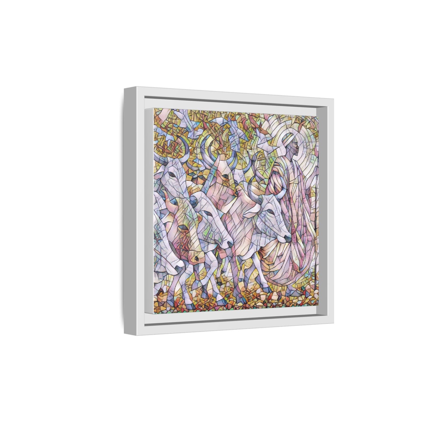 Framed Matte Canvas Art — Stained-Glass Style Cattle Herd