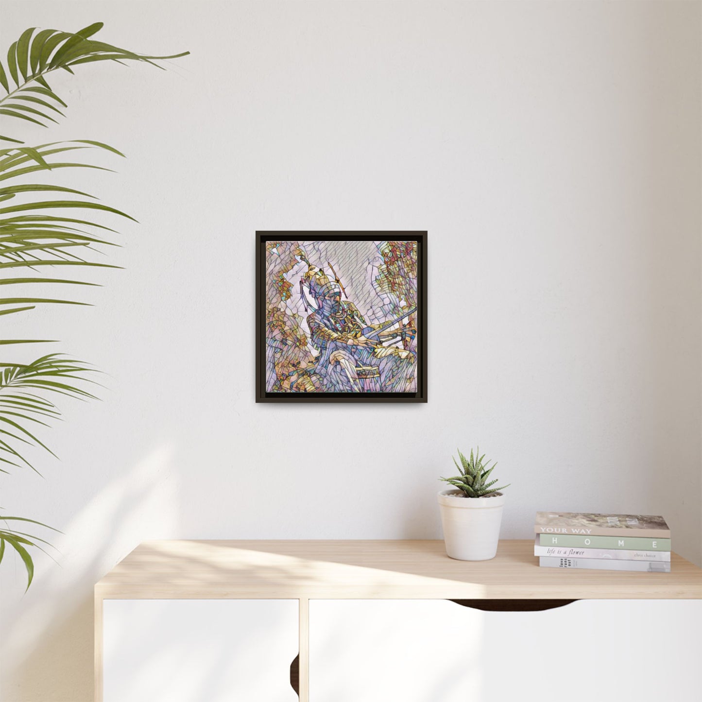 Framed Archery Canvas Print — Stained-Glass Archer Wall Art