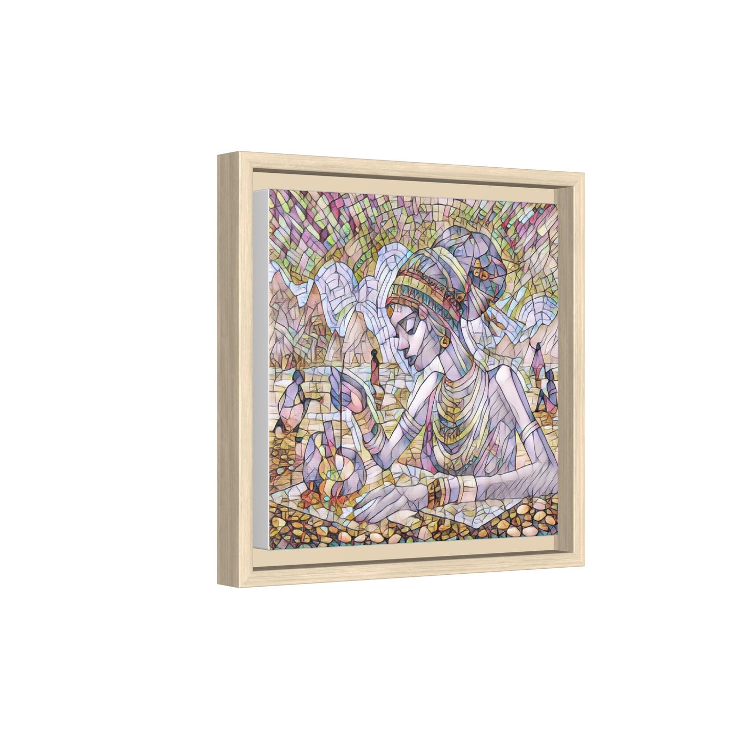 Framed Matte Canvas Art — Mosaic-Inspired Egyptian Woman Illustration