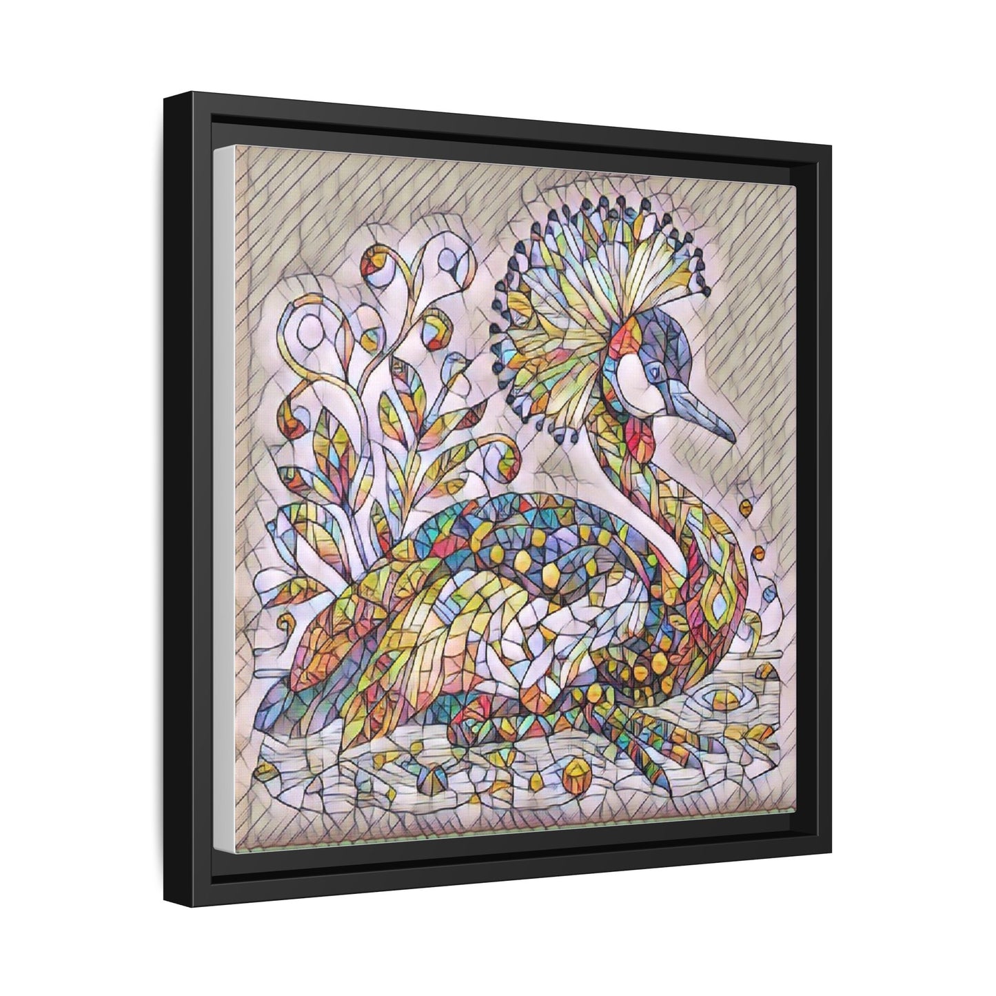 Colorful Peacock Mosaic Framed Canvas Art