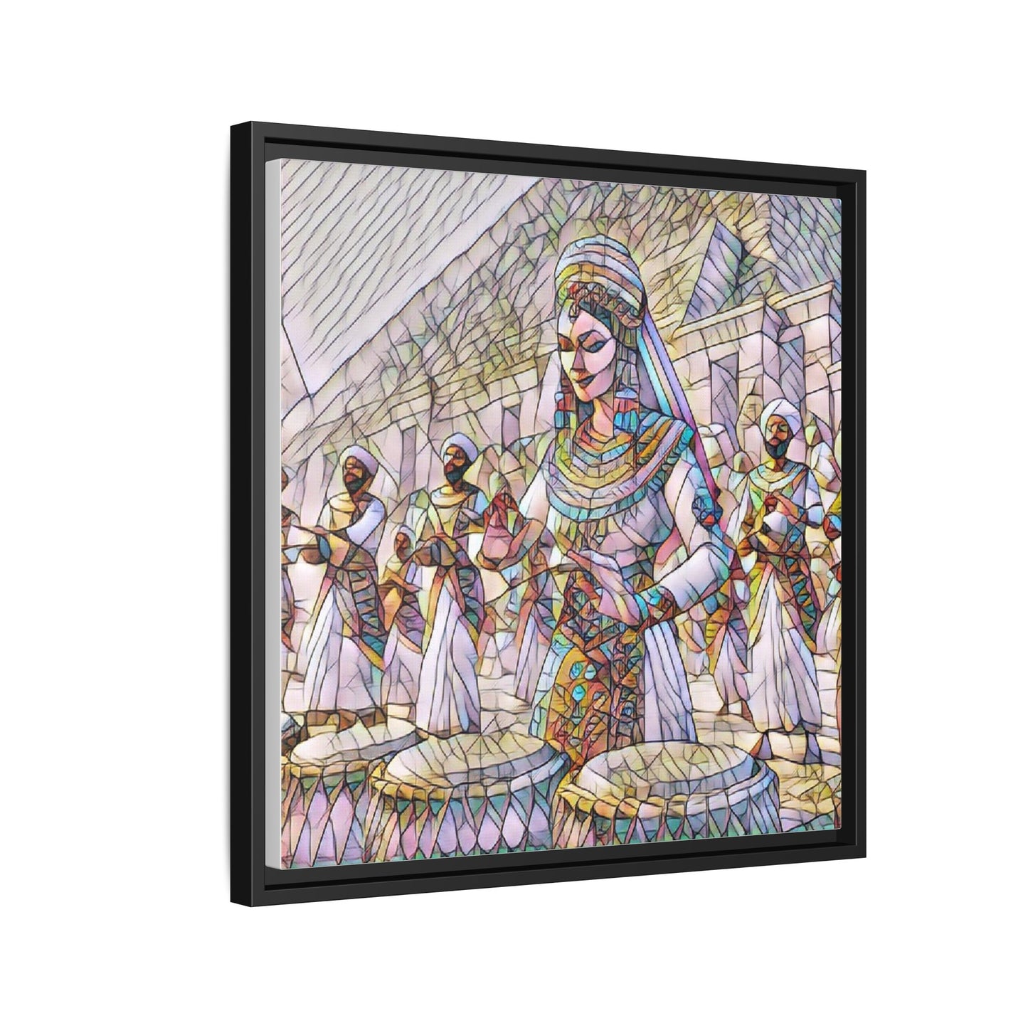 Egyptian Drummers Framed Canvas Art — Colorful Egyptian Dancer Wall Decor
