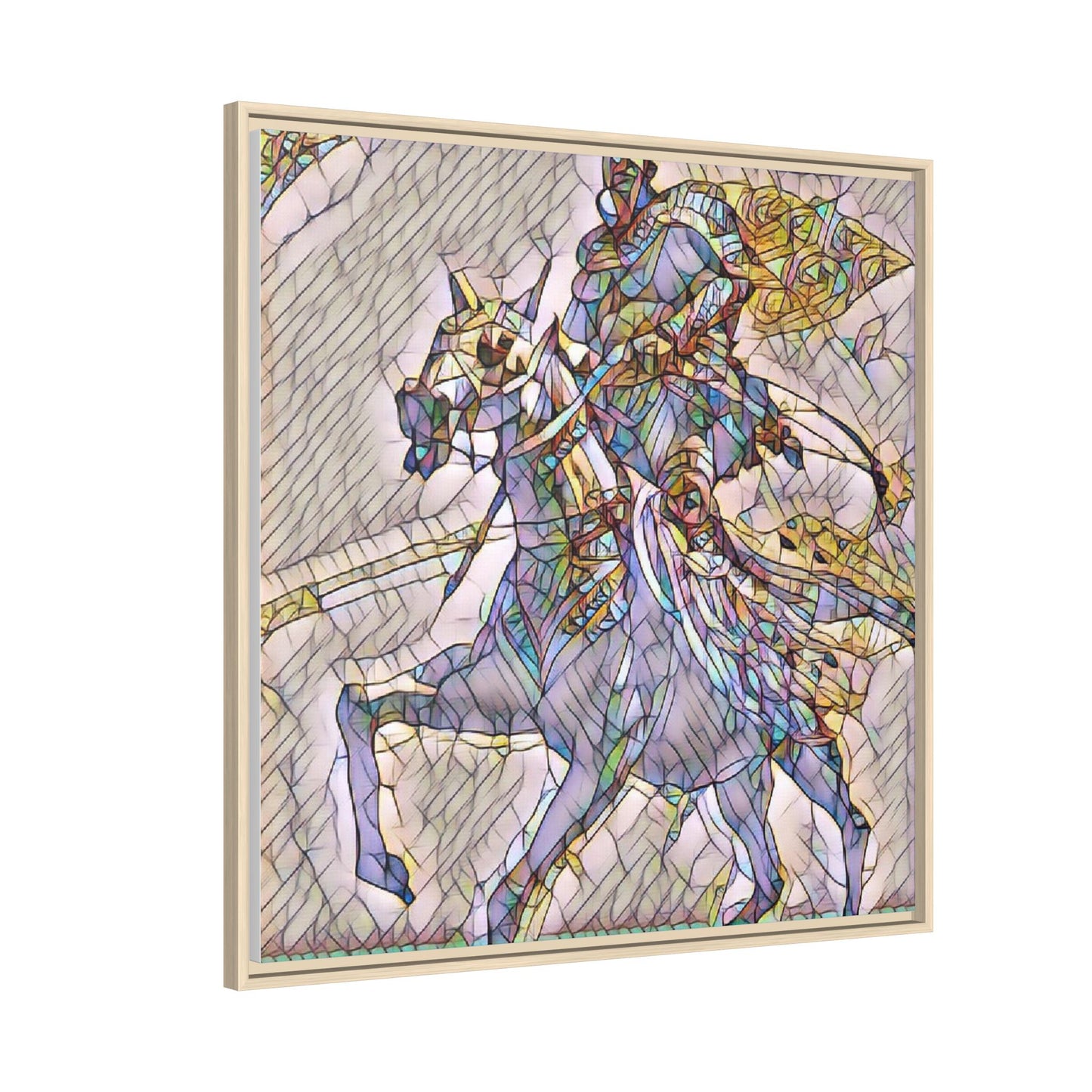 Framed Matte Canvas Art — Stained Glass Knight on Horse Fantasy Wall Decor