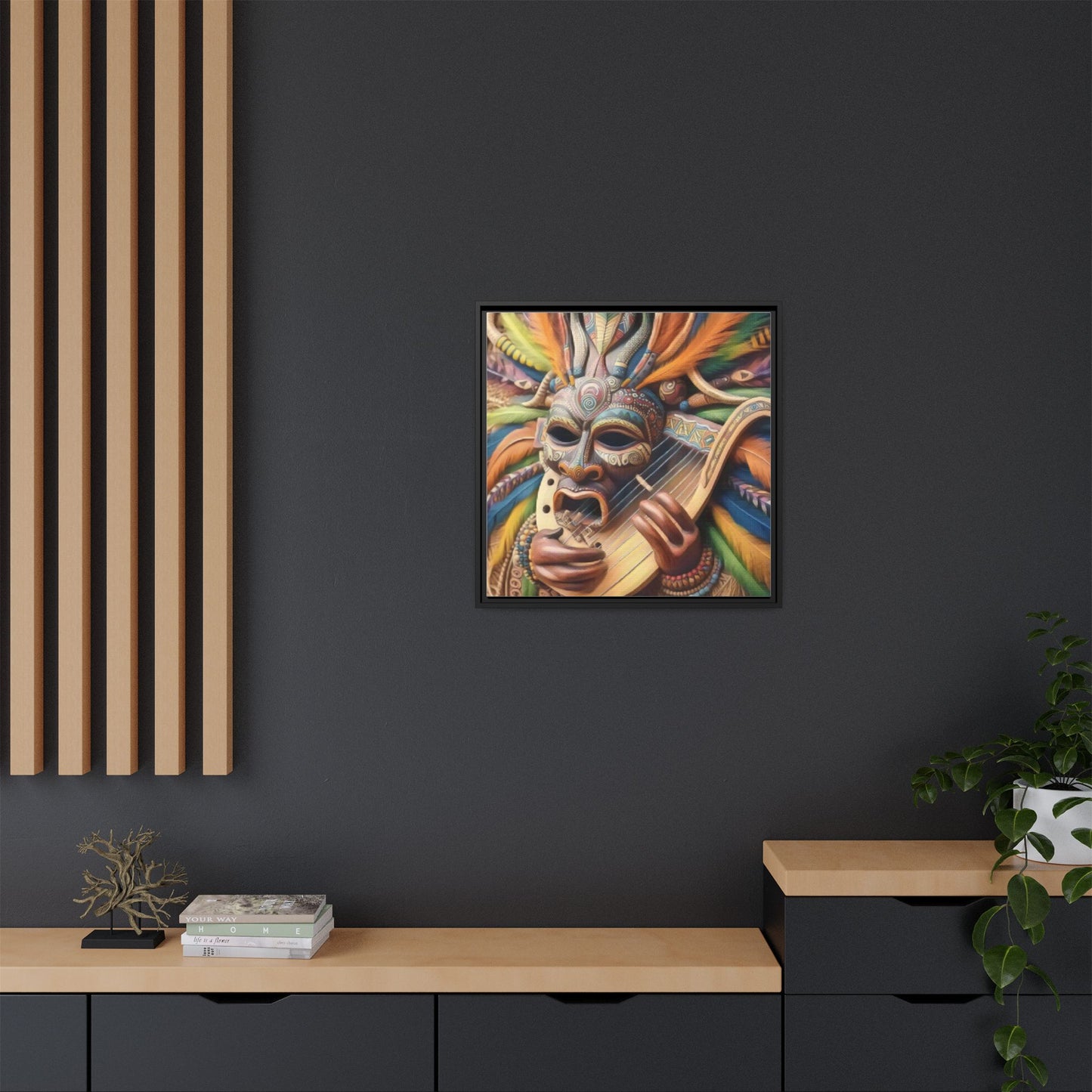 Colorful Tribal Mask Canvas — Framed Matte Wall Art