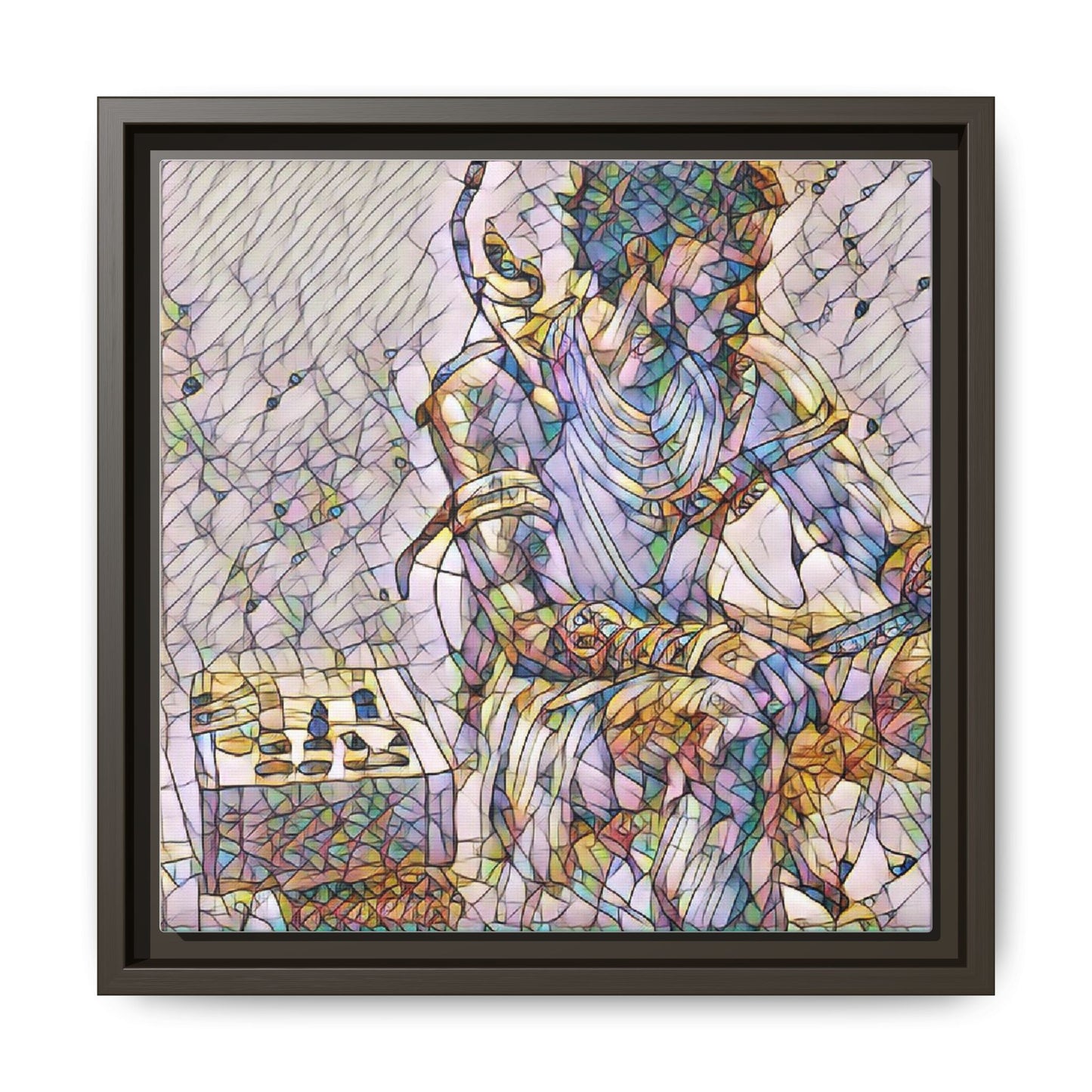 Framed Matte Canvas Art — Abstract Stained-Glass Chess Player