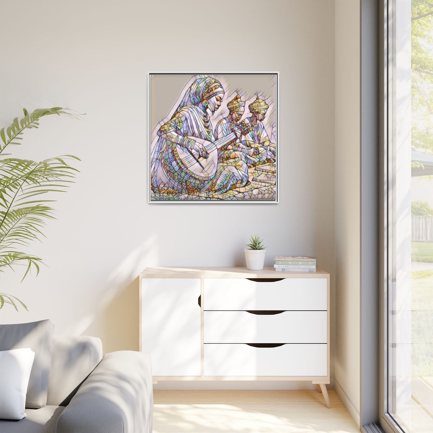 Framed Matte Canvas: Colorful Moroccan Musicians Wall Art