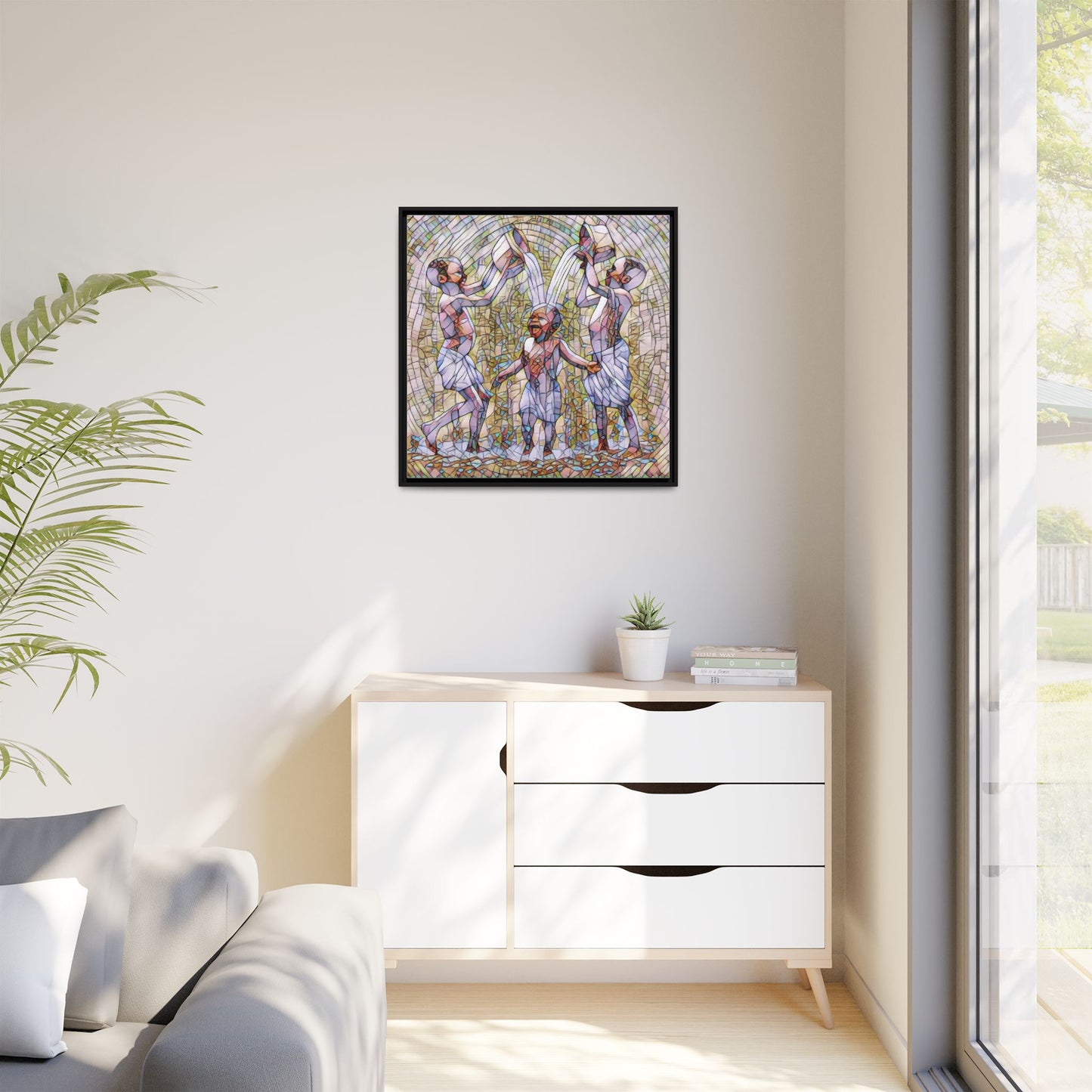 Framed Matte Canvas Art – Joyful Water Dance Family Stained-Glass Print