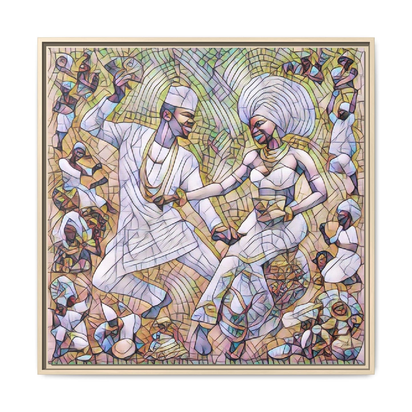 Afrobeat Celebration Matte Framed Canvas — Vibrant Dancers Wall Art