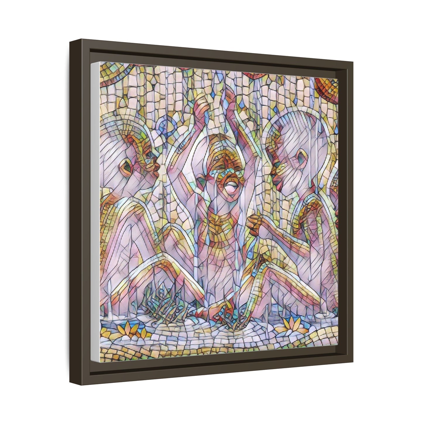 Framed Matte Canvas Art — Mosaic Children Playing (Multicolor)