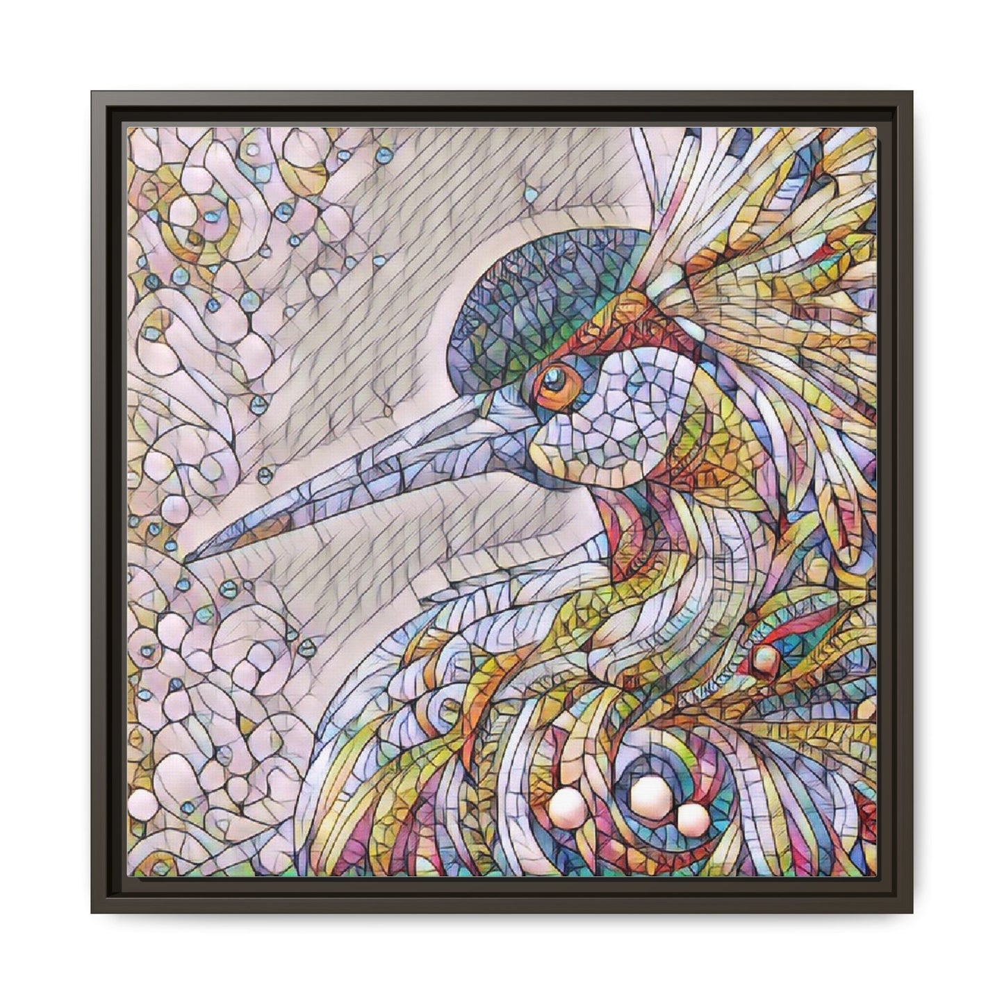 Colorful Stained-Glass Heron Matte Canvas Framed Wall Art