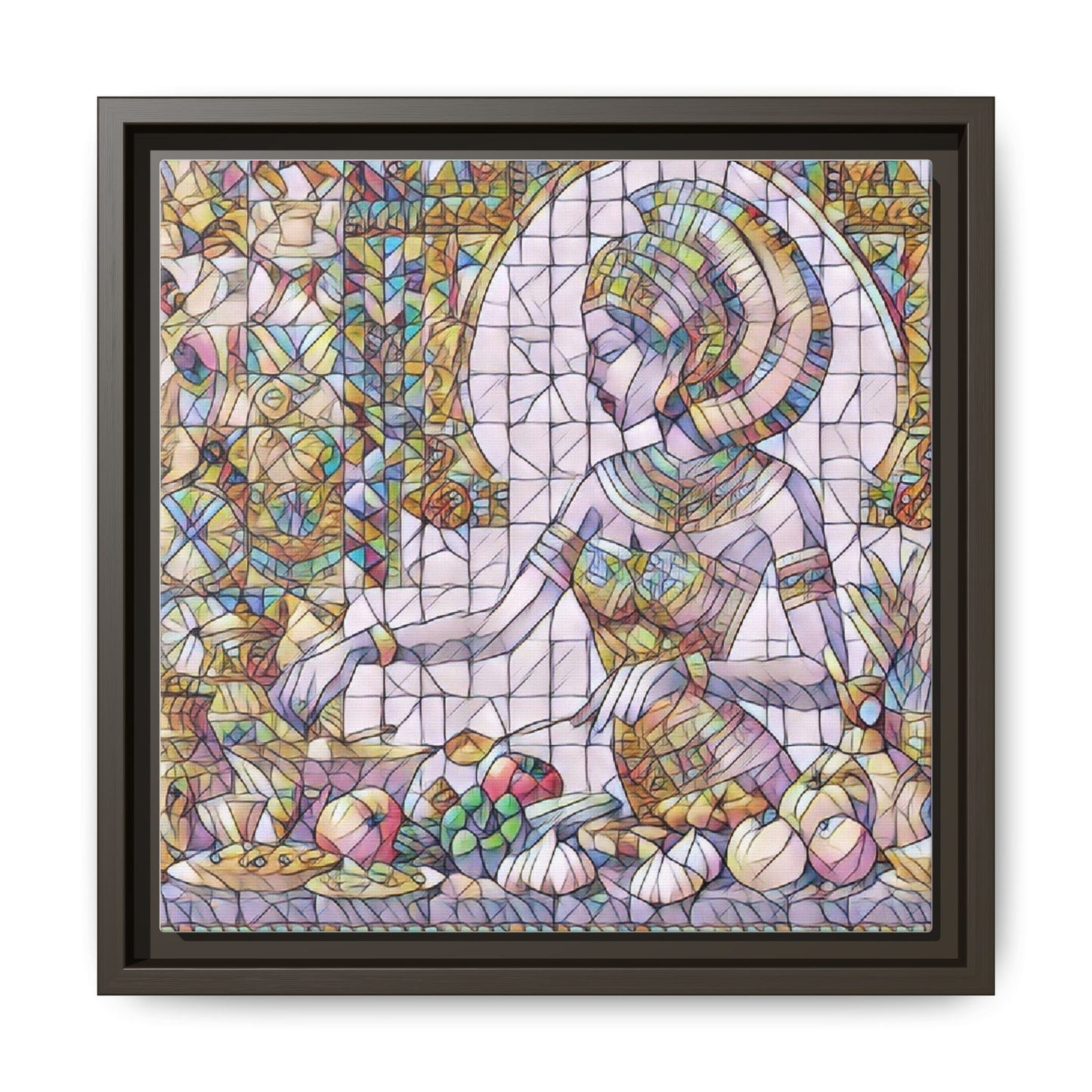 Egyptian Goddess Stained Glass Style Framed Canvas Art