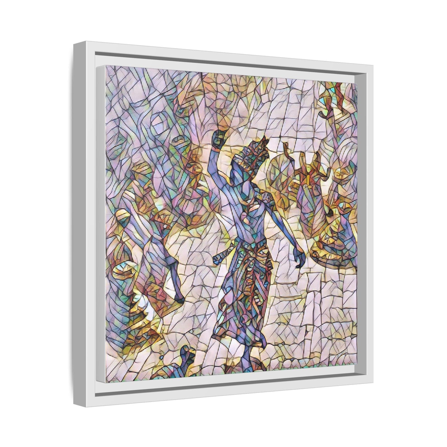 Framed Canvas Art — Colorful Mosaic Krishna Dance Print
