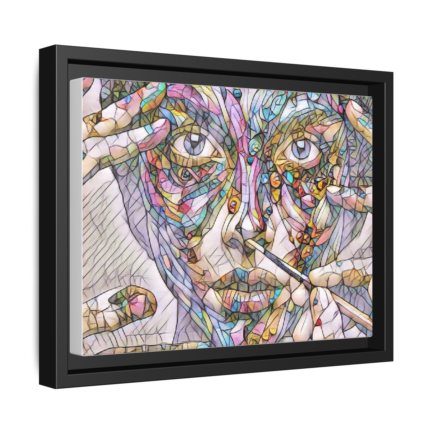 Framed Abstract Mosaic Face Canvas — Colorful Modern Wall Art