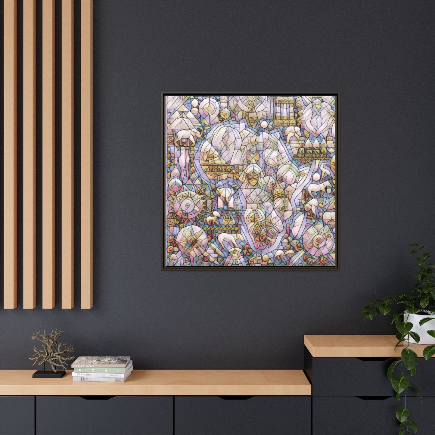 Abstract Stained-Glass Style Framed Canvas Print