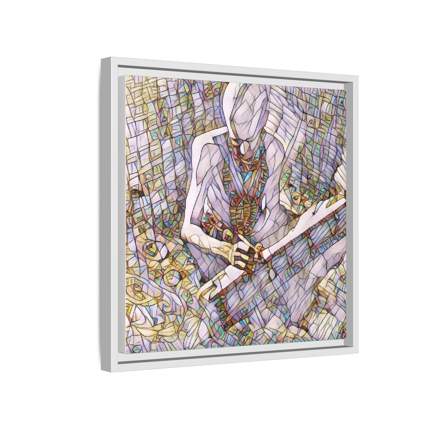 Abstract Fantasy Warrior Matte Framed Canvas — Colorful Stained-Glass Style Art