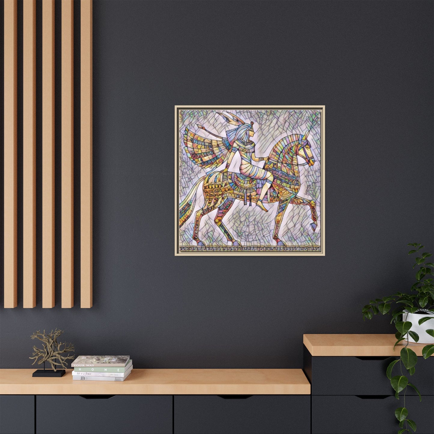 Stained-Glass Style Egyptian Horseman Framed Canvas Print