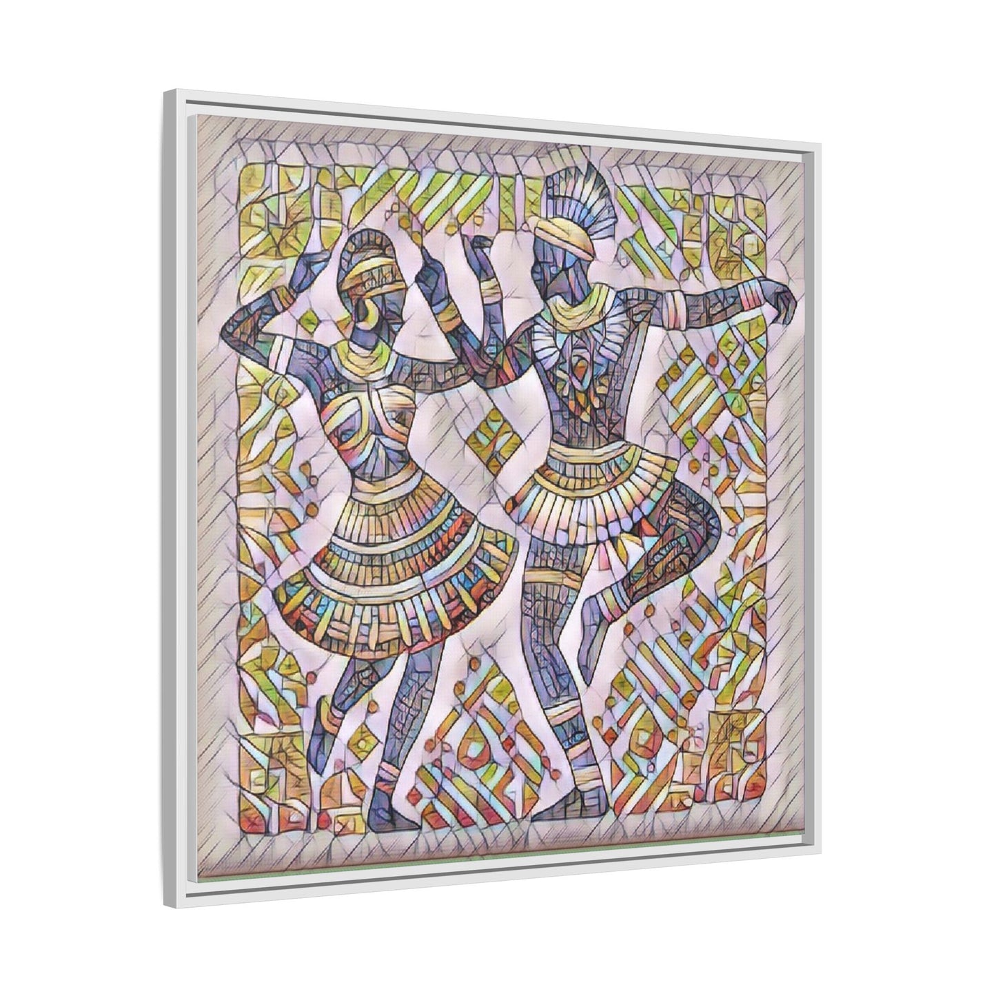 Framed Matte Canvas Print — Colorful Tribal Dancers Wall Art