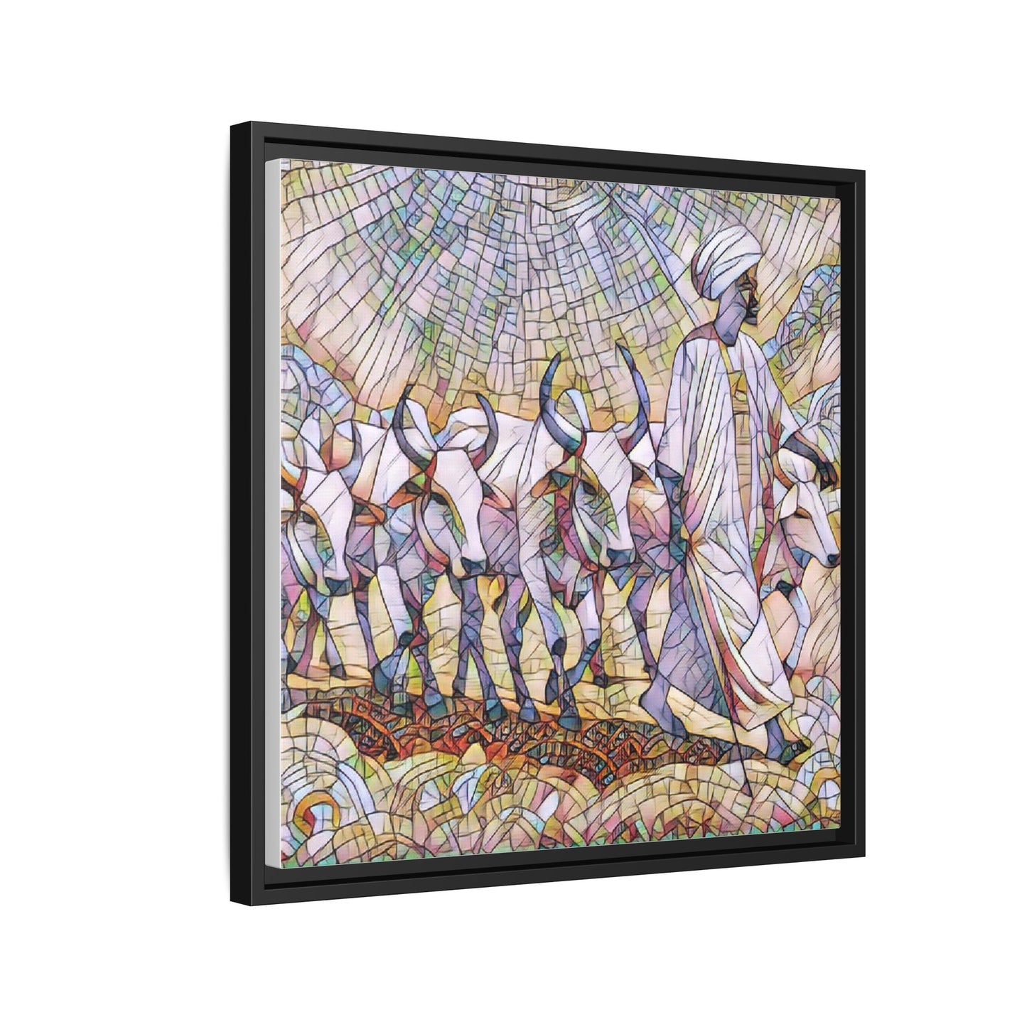 Framed Matte Canvas Art — African Herdsman Mosaic Print