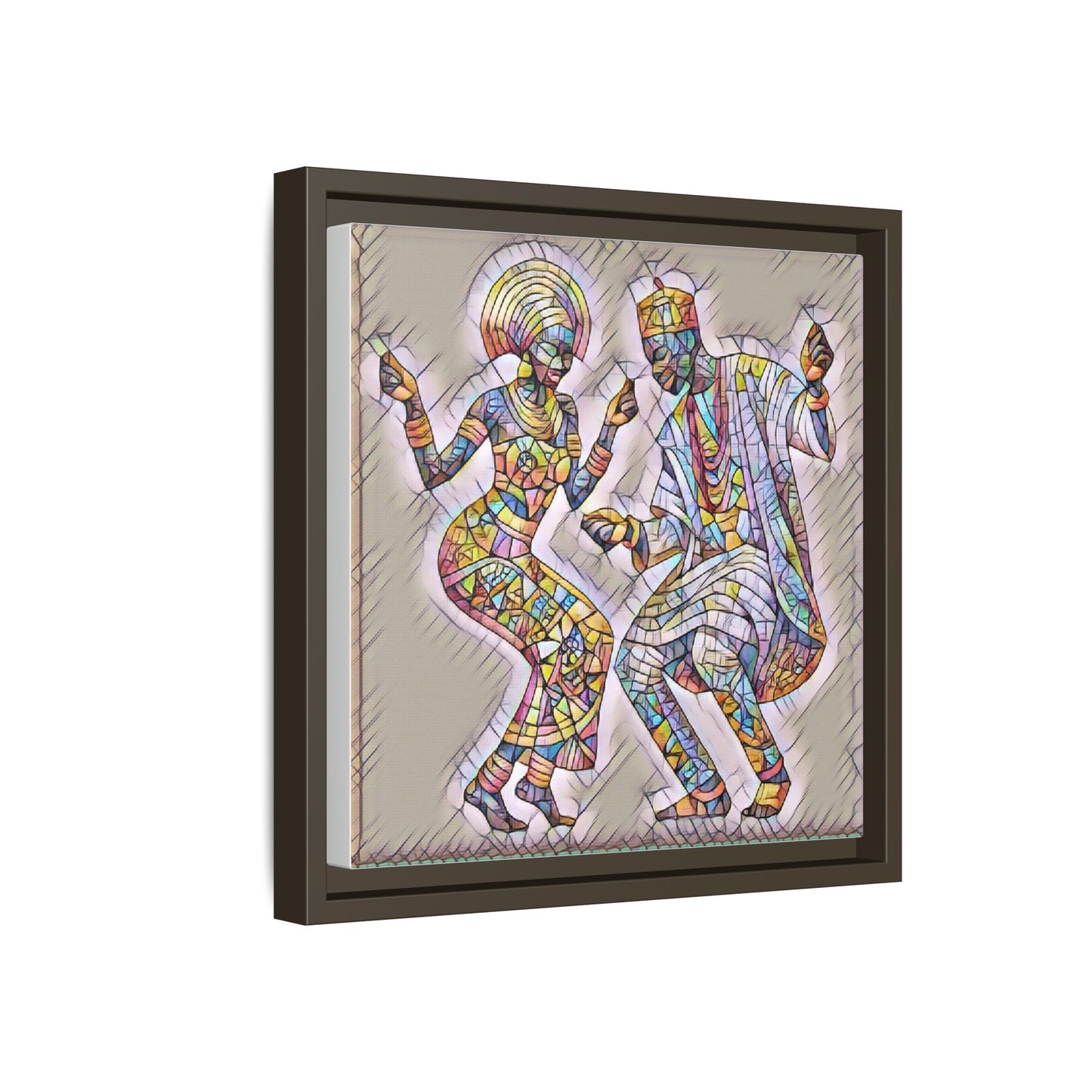 Afrobeat Dancers Framed Canvas Art — Colorful Mosaic African Dance Print