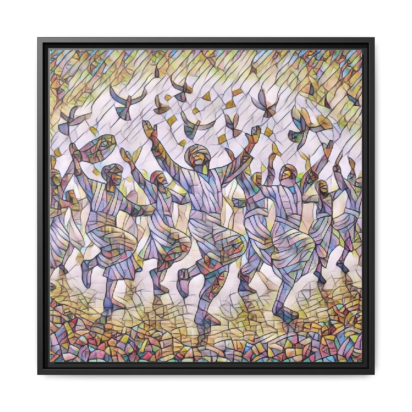 Framed Canvas Art - Joyful Dancers with Doves (Multicolor)