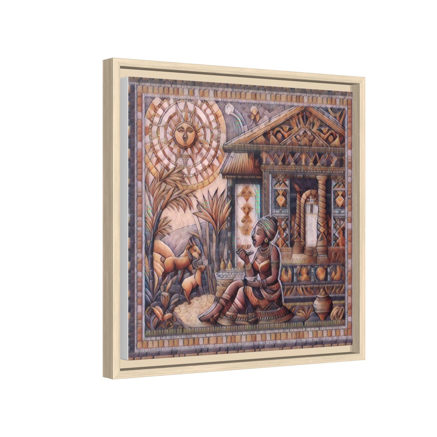 Egyptian Goddess Mosaic Framed Canvas Art — Colorful Ancient Ritual Wall Decor