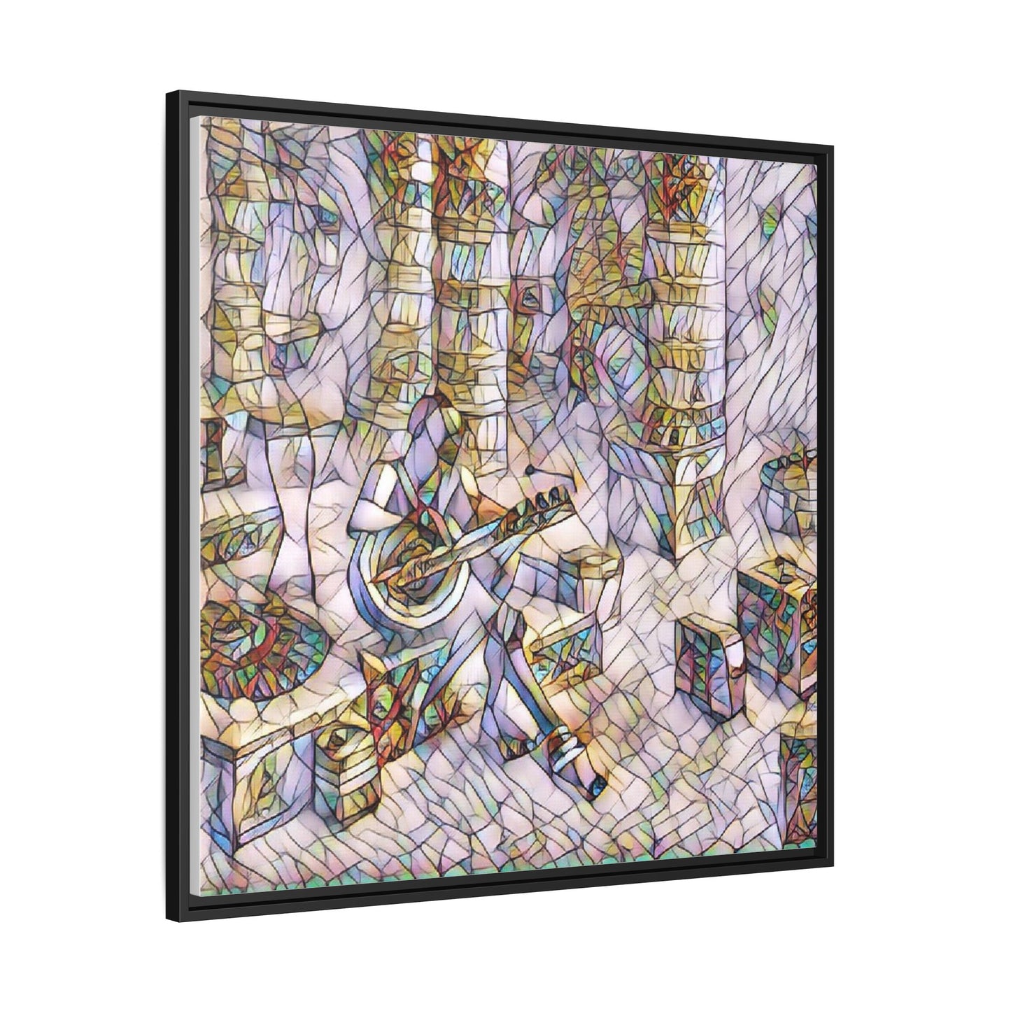 Framed Matte Canvas Art - Abstract Guitarist in Colorful Mosaic