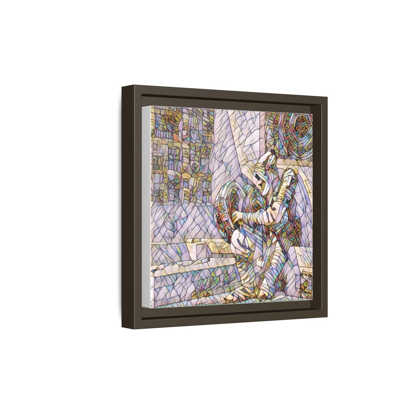Framed Matte Canvas Art — Colorful Stained-Glass Astronaut Embrace