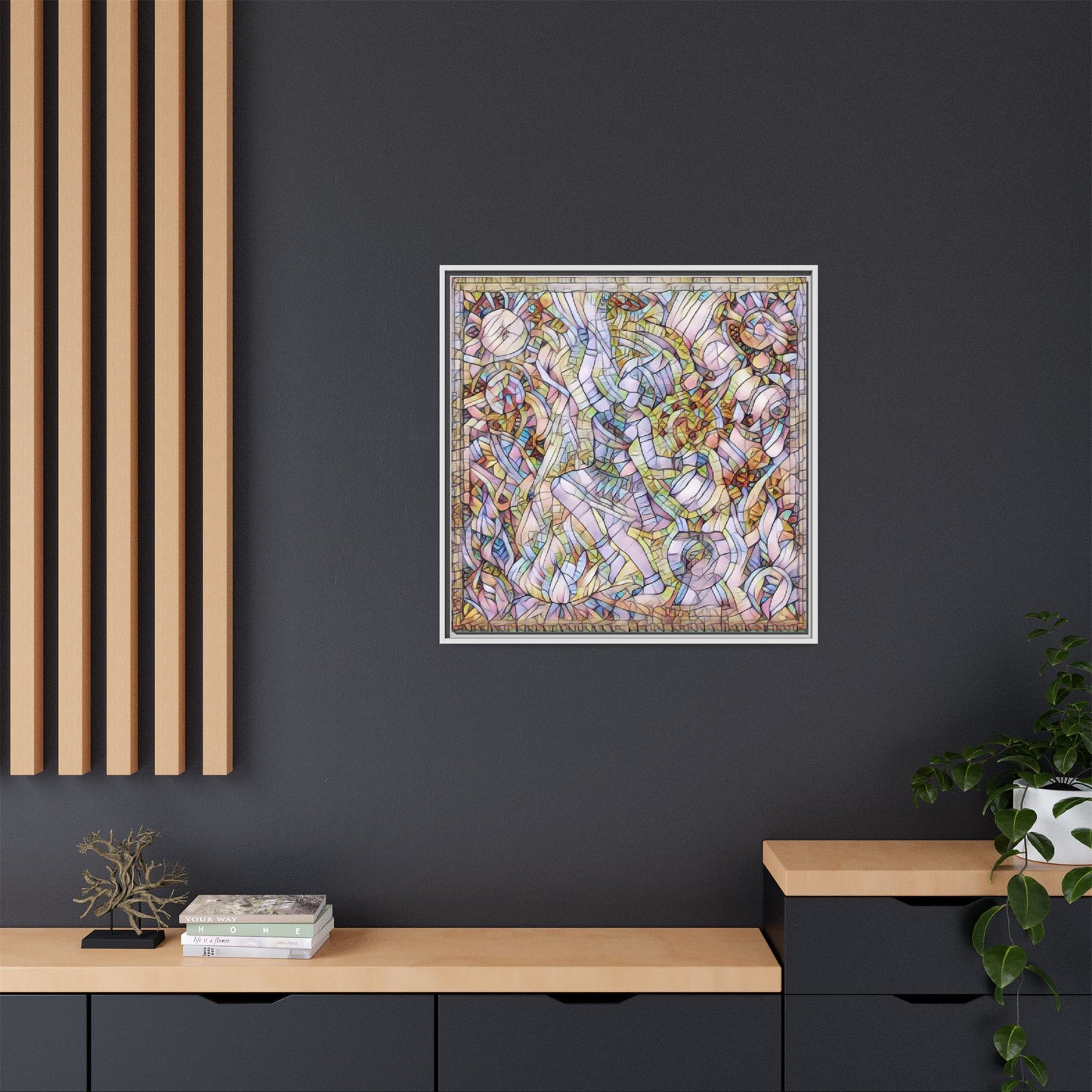 Abstract Stained Glass Dance Matte Framed Canvas