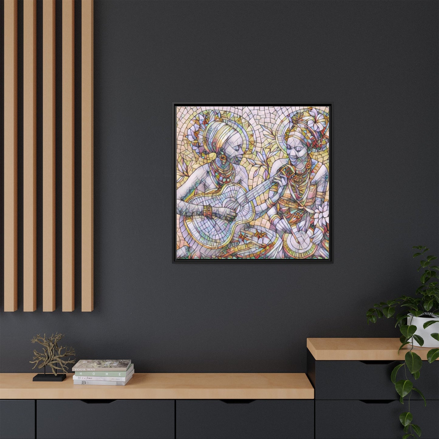 Framed Canvas Art – Colorful Mosaic Musicians Wall Decor