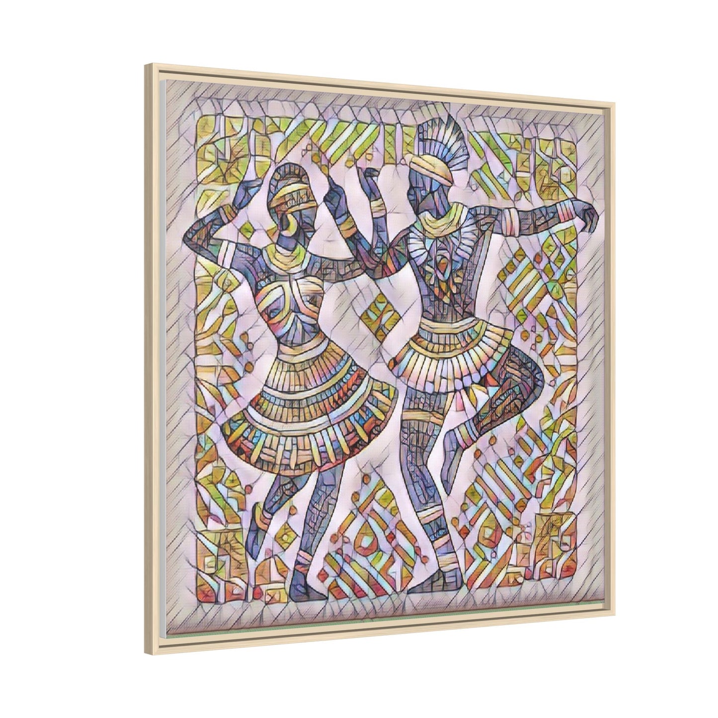 Framed Matte Canvas Print — Colorful Tribal Dancers Wall Art
