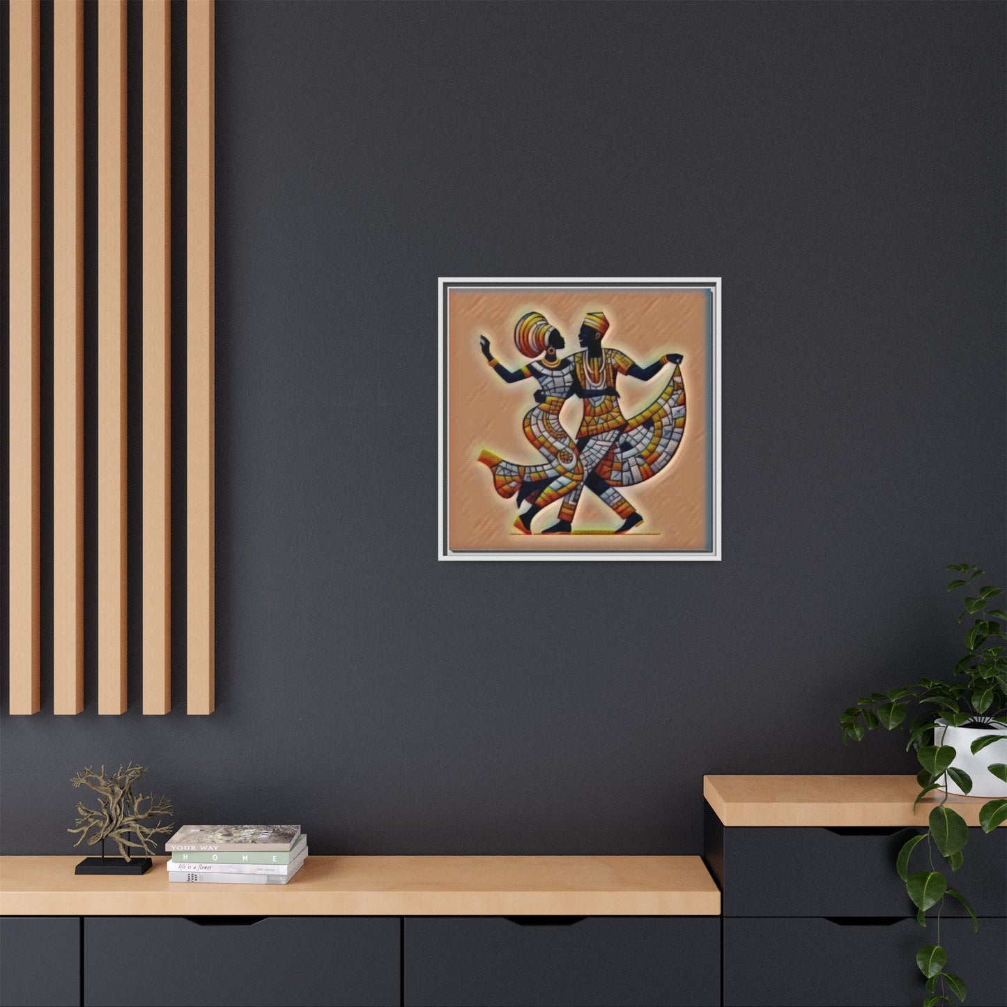 Framed African Dance Mosaic Art Print — Matte Canvas Wall Decor