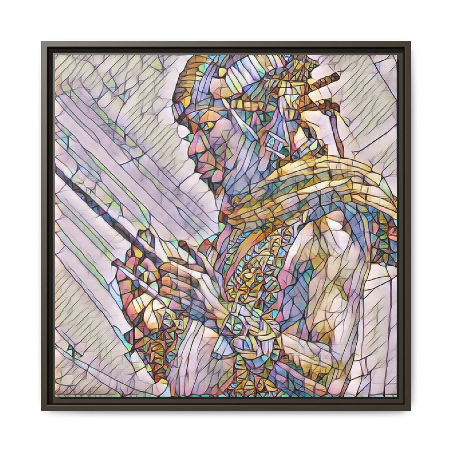 Framed Canvas Art - Colorful Tribal Warrior Portrait (Matte)