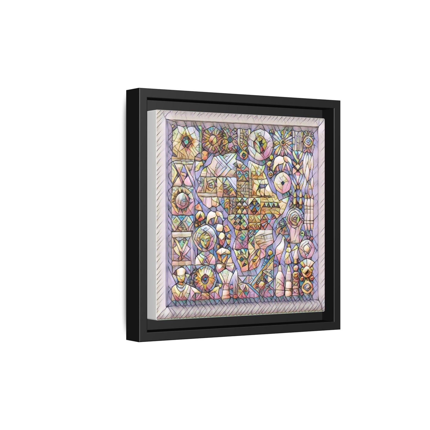 Framed Abstract Mosaic Matte Canvas Art — Pastel Geometric Wall Decor