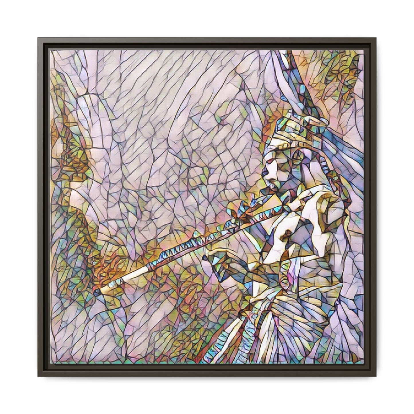 Abstract Tribal Flutist Matte Canvas Framed Wall Art