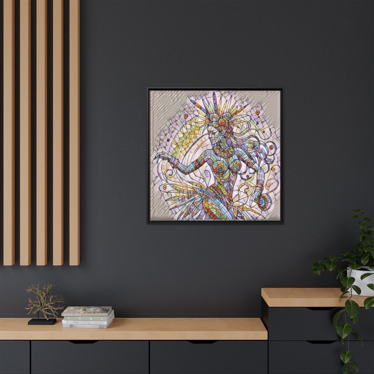 Colorful Mermaid Mosaic Framed Canvas Art — Boho Ocean Wall Decor