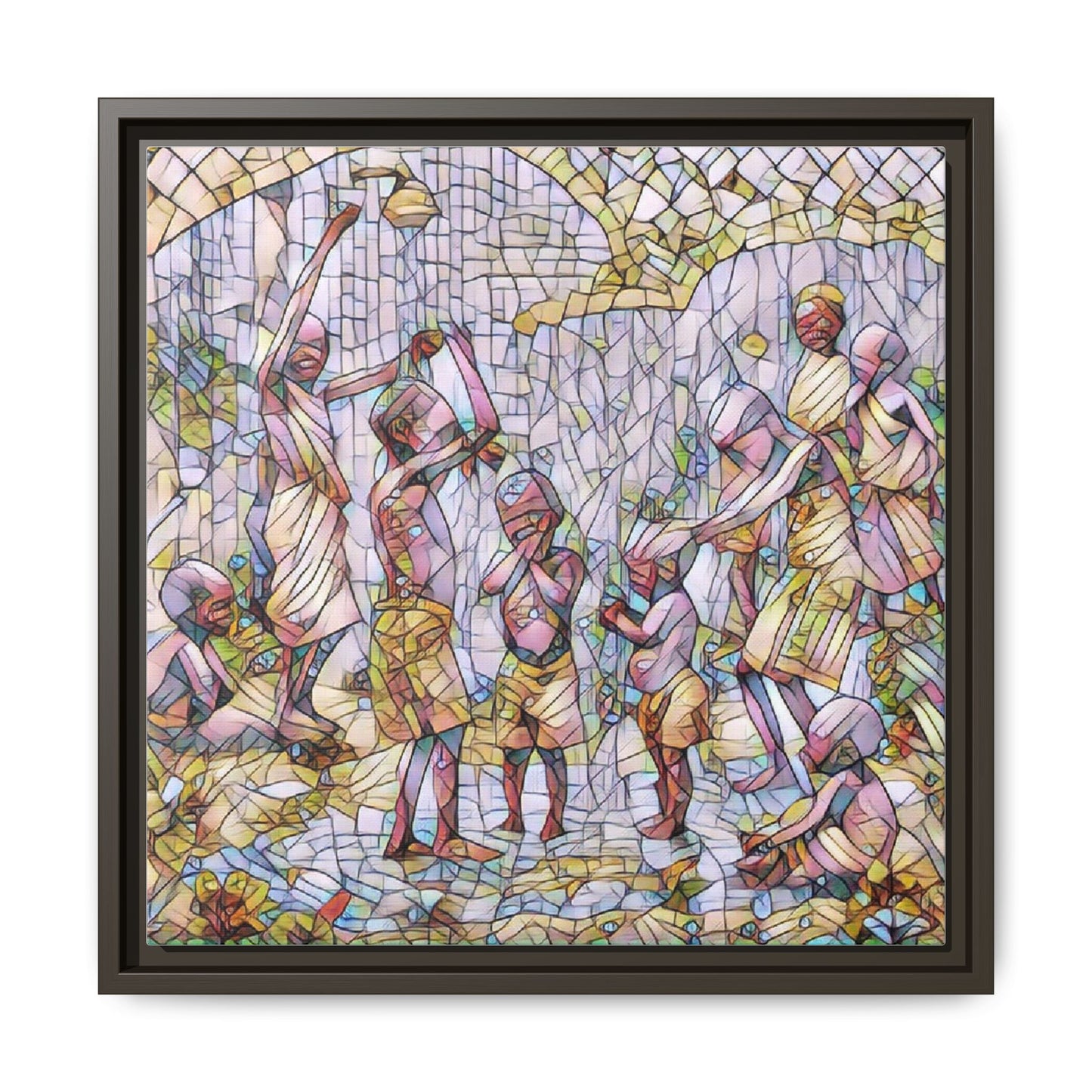 Framed Matte Canvas – Colorful Mosaic Children Playing Wall Art