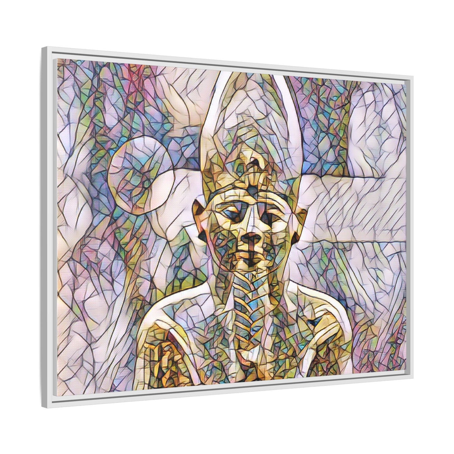 Egyptian Pharaoh Stained-Glass Style Matte Canvas Print, Framed