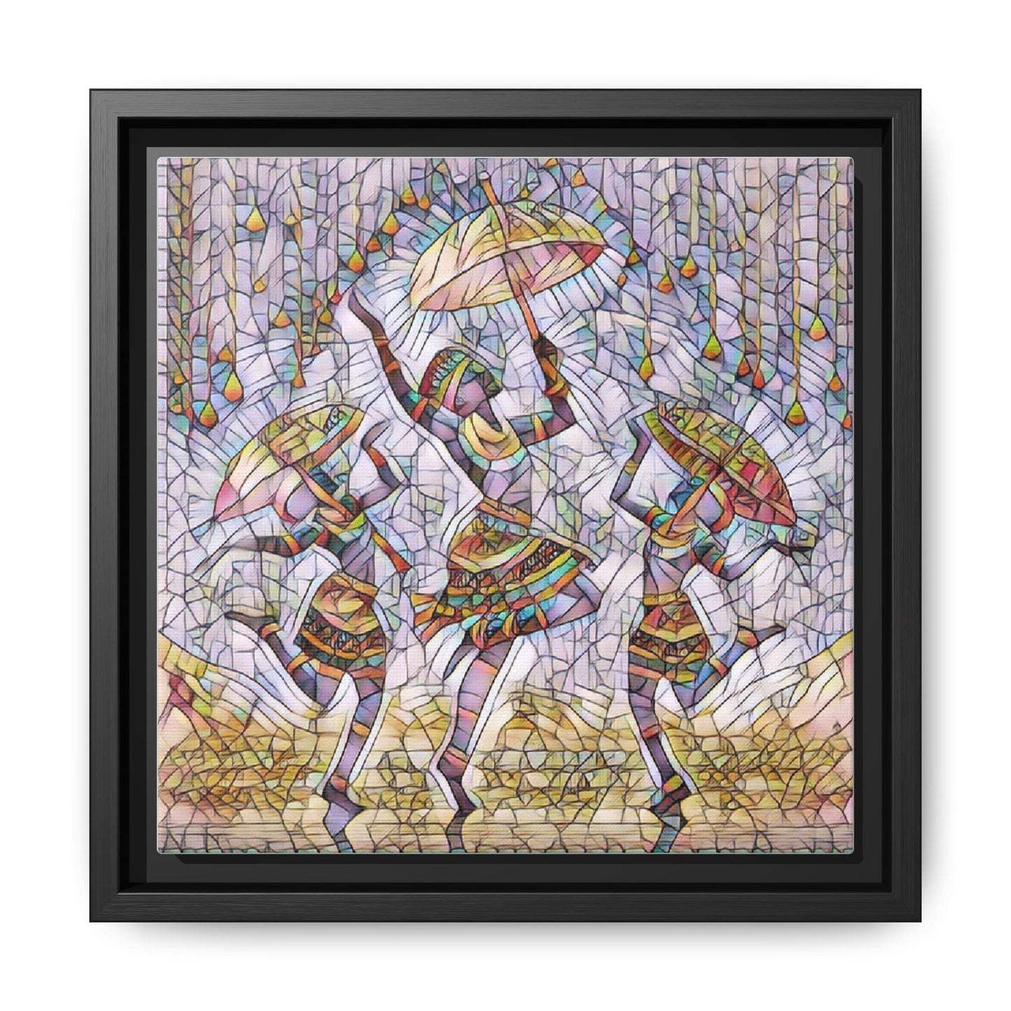 Colorful African Dance Framed Canvas Art — Umbrella Dancers Wall Decor