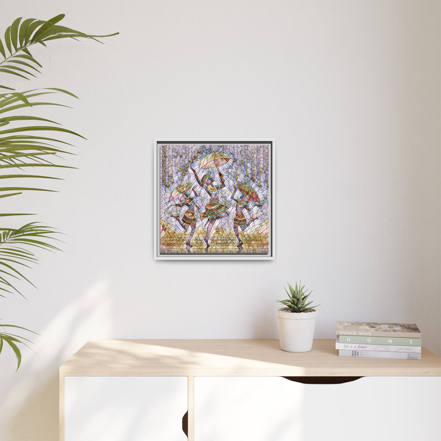 Colorful African Dance Framed Canvas Art — Umbrella Dancers Wall Decor