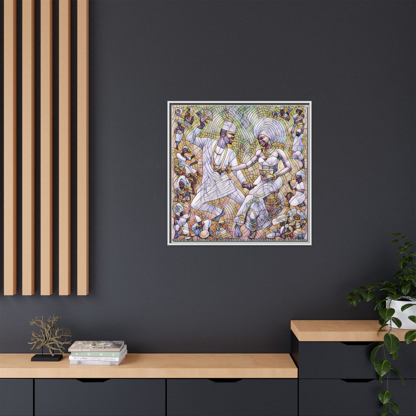 Afrobeat Celebration Matte Framed Canvas — Vibrant Dancers Wall Art