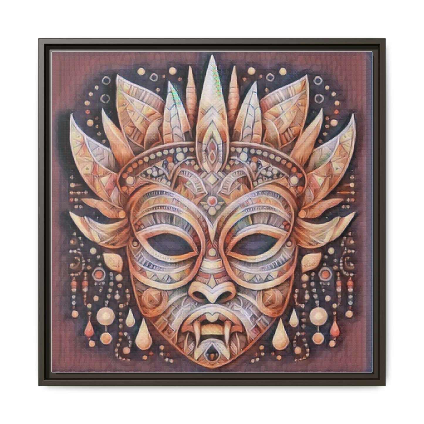 Tribal Sun Mask Framed Canvas Art — Boho Ethnic Wall Decor