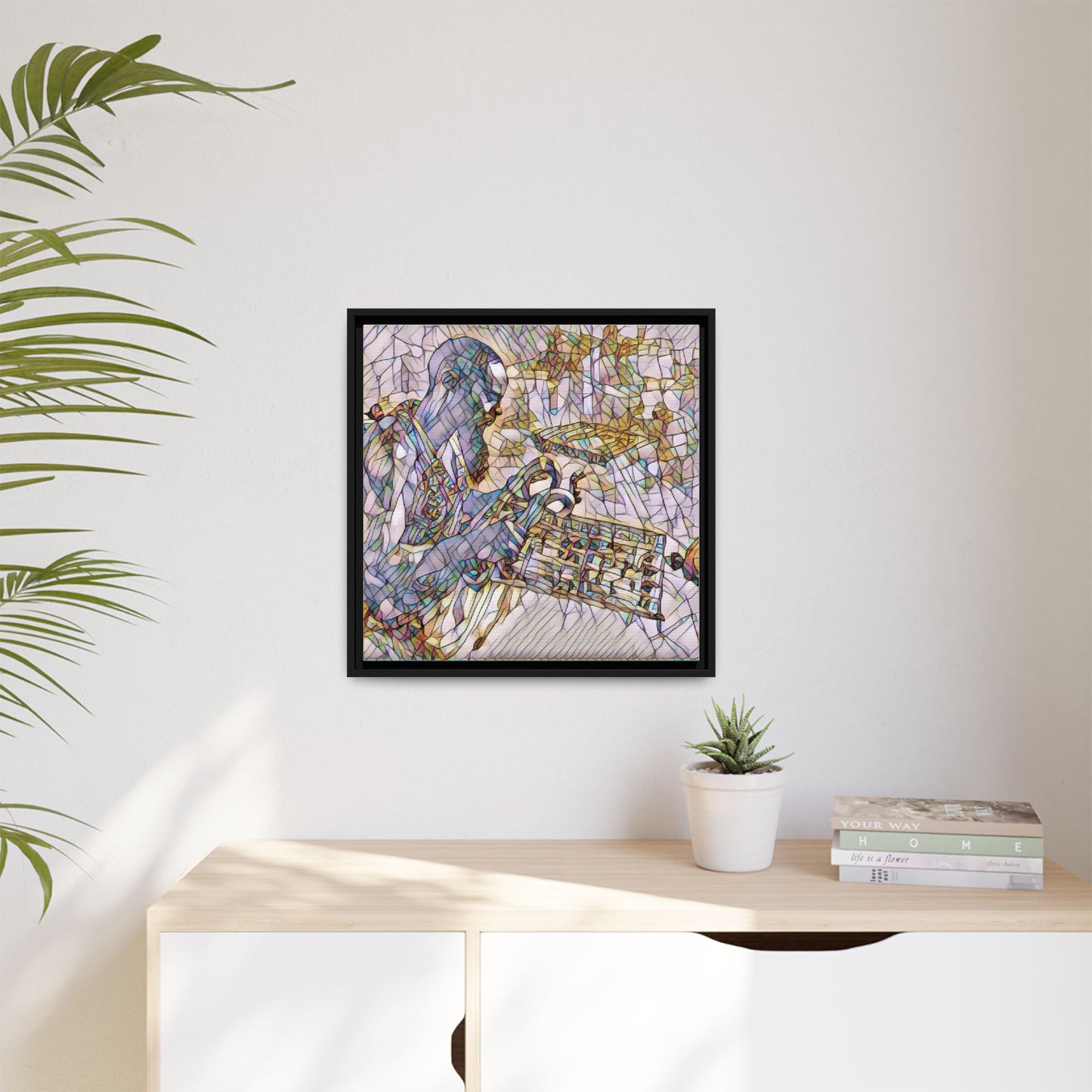 Framed Matte Canvas Art – Abstract Musician with Keyboard (Multi-Color)