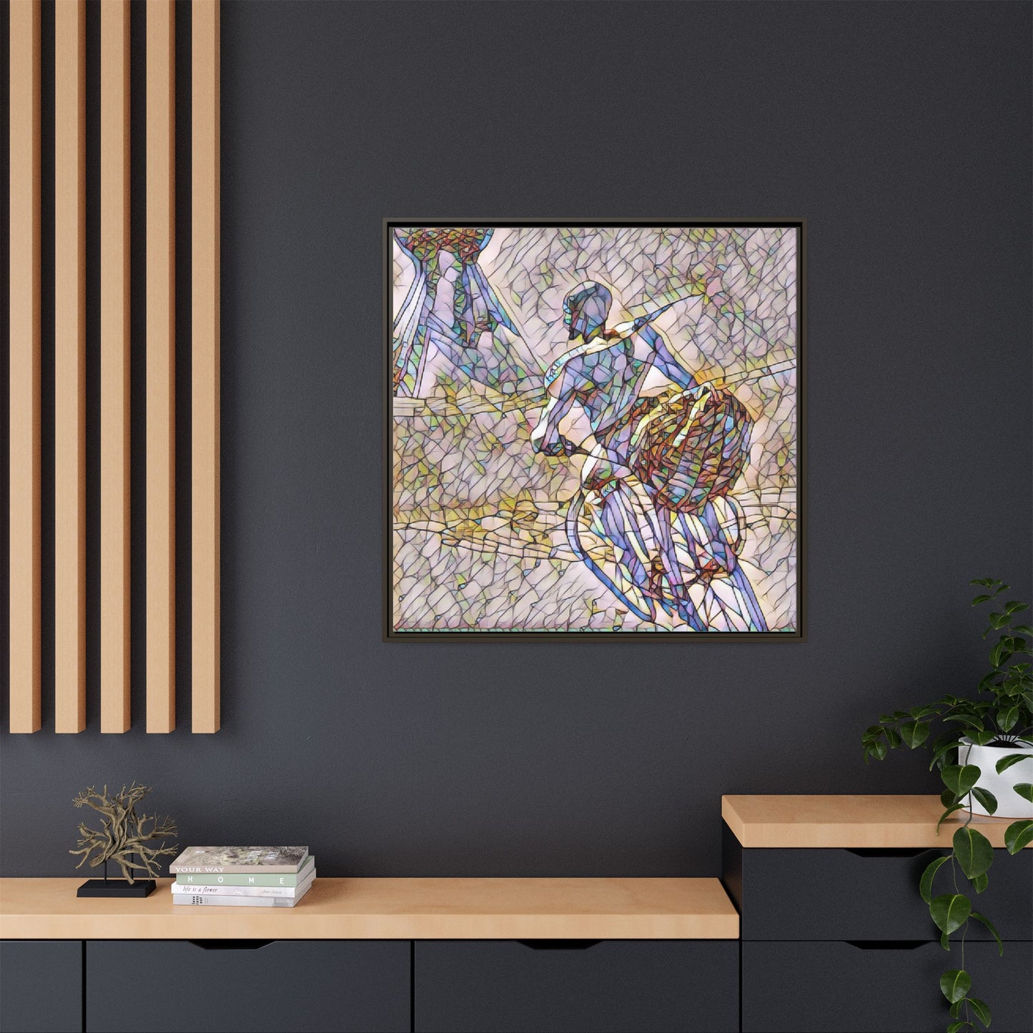 Abstract Stained-Glass Warrior Matte Framed Canvas