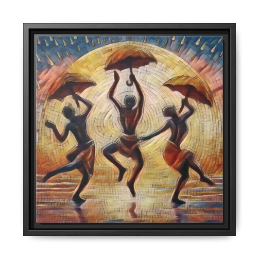 Framed Matte Canvas - Joyful Umbrella Dance African Silhouette Art
