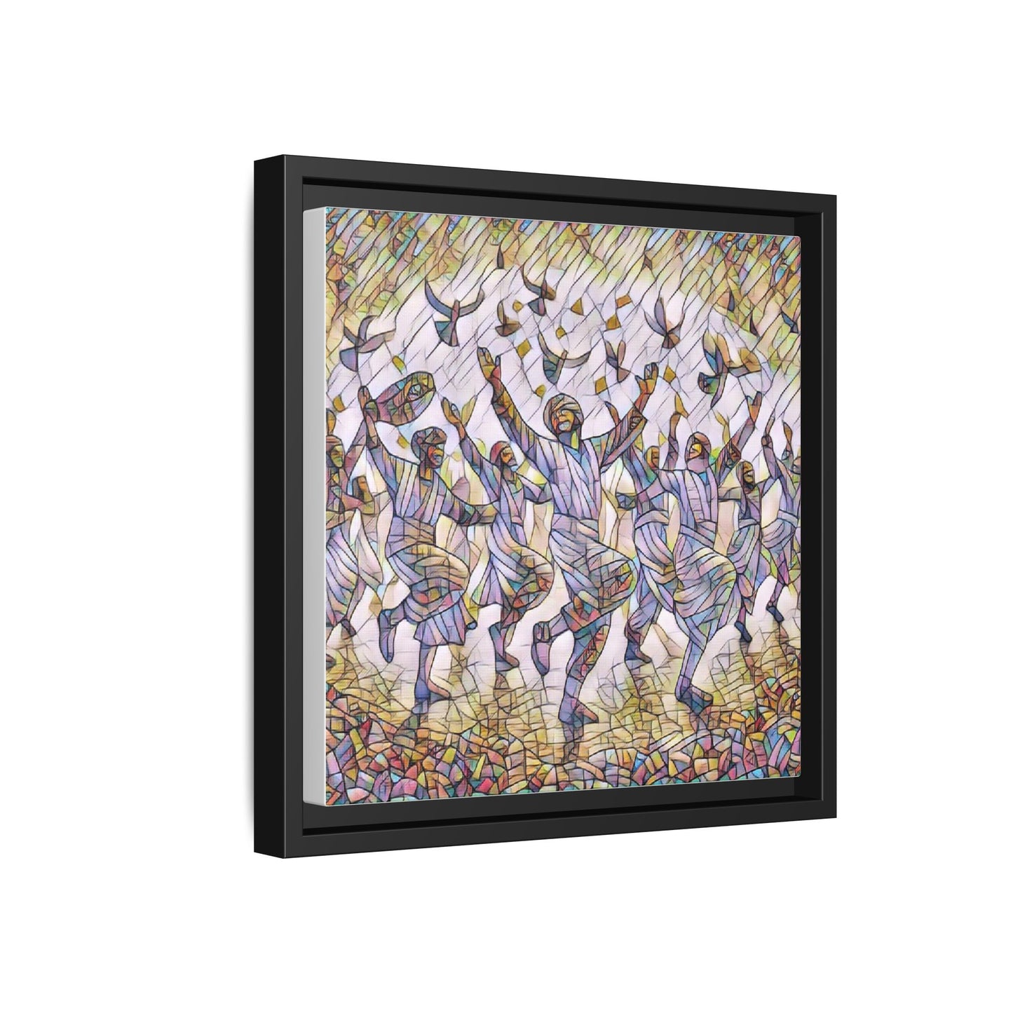 Framed Canvas Art - Joyful Dancers with Doves (Multicolor)