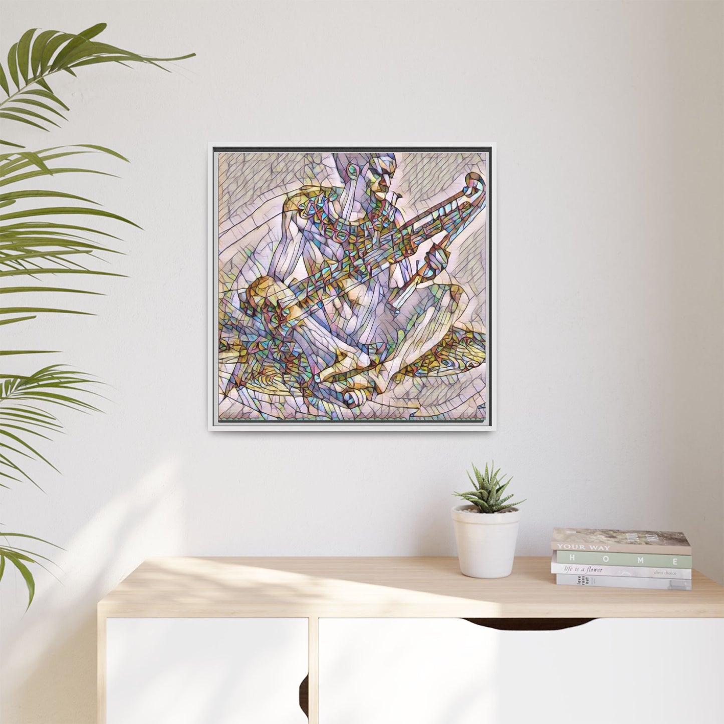 Framed Abstract Musician Canvas Art — Multicolor Modern Wall Decor