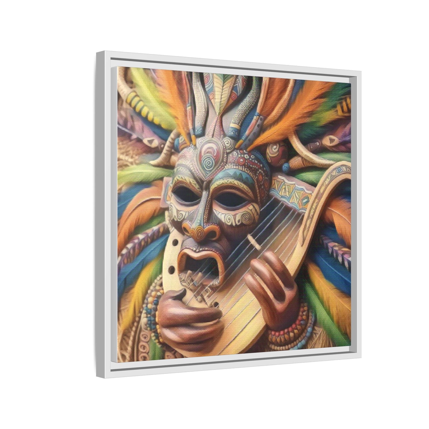 Colorful Tribal Mask Canvas — Framed Matte Wall Art