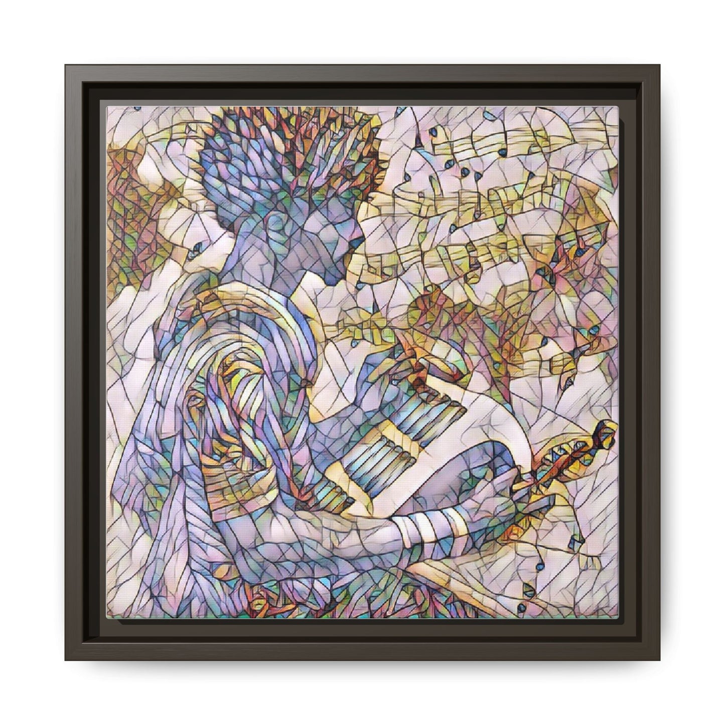 Abstract Jazz Musician Framed Canvas Art — Colorful Stained-Glass Style Wall Decor